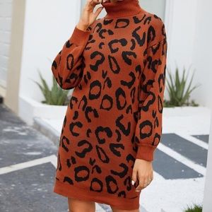 Leopard print high turtle neck sweater